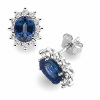 Classic Round Sapphire and Diamond Earrings in 18k White Gold (1.00ct. tw.)